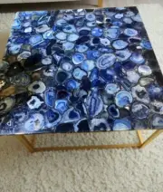 36" Square Blue Agate Stone Coffee Table Handmade Gemstone Modern Arts Garden