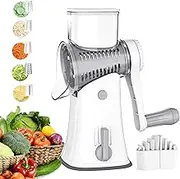 Rotary Cheese Grater Shredder, Multifunction 5 in 1 Kitchen Manual Speed Round Mandolin Food Slicer Vegetable Shooter Potato Hashbrown Grinder for Nut, Carrot, Radish, Cucumber(White)