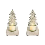 2PK Wood/Glass 15cm Tealight Candle Holder Home Decor - Champagne