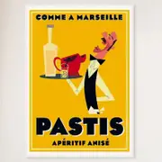 Galrie Comme et Marseilles Pastis Retro Print- French Vintage Poster Décor Art, White Frame, 70 x 100cm (28 x 40inch)