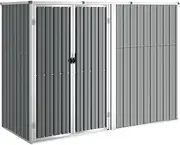 vidaXL Galvanised Steel Garden Tool Shed - Spacious and Sturdy Storage Unit for Garden Tools and Lawn Equipment - Grey, 225x89x161 cm