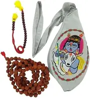 [Generic] Aashita Creations Embroidery Cotton Japa Mala Bag/Chanting Bag with Zip Pocket with Rudraksha Japa Mala