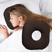 Wuronsa Ear Piercing Pillow for Side Sleepers, Pillow with an Ear Hole for CNH and Ear Pain Ear Inflammation Pressure Sores, O-Shaped Side Sleeping Pillow, Ear Guard Pillow(Dark Brown)