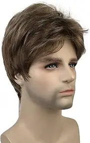 Lydell Men Wig Natural Short Straight Hair Synthetic Full Wigs (12TT26 Light Brown with Highlights)