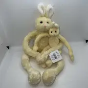 New Amela Plush 15” Yellow Gangling Bunny With Baby