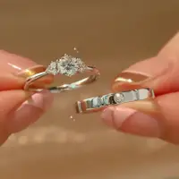 在飛比找蝦皮商城精選優惠-s925純銀訂婚莫桑鑽情侶戒指男女一對ins莫桑石手飾高級感