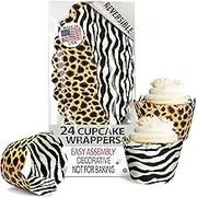Safari Theme Jungle Animal Print Cupcake Wrappers 36 Holders Wild One 1st Birthday Zoo Baby Shower Cup Cake Wrap Decoration Zebra Stripe Liners Cheetah Bachelorette Party Supply Confetti Couture