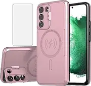 Asuwish Phone Case for Samsung Galaxy S22 5G with Tempered Glass Screen Protector and Stand Slim Cell Cover Hard Hybrid Mobile Accessories Rugged Kickstand S 22 22S 4G G5 6.1 inch Women Men Rose Gold