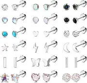 [Sanfenly] 18 Pairs Surgical Stainless Steel Stud Earrings For Women Men 20G Cartilage Earrings Studs Cross Moon Star Small Stud Earrings Gold Black Screw Flat Back Earrings Ear Piercing Studs Set