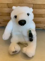 Coca Cola Brand Plush Polar Bear Bean Bag w/Coca-Cola Bottle 6" NWOT