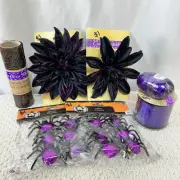 Halloween Crafting Lot Black Purple Orange Glitter Spiders Ribbon Dahlias Mesh