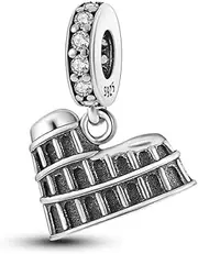 [Generic] M&S Colosseum Charm Rome Italy Gladiator Love Travel Charm Bead Pendant, 925 Sterling Silver Dangle Charm, Compatible With Pandora & European Bracelet �, Metal