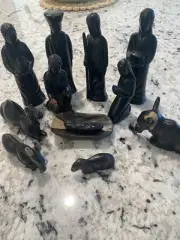 AFRICA MALAWI ABSTRACT HAND CARVED NATIVITY SET MAHOGANY 12 PIECE
