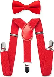 [RSXING] Kids Braces Bow Tie Set-Toddler Adjustable Suspenders Bowtie Elastic Band with Clip-on Y-Shape Suspender set Boys The Classic Bow Tie Braces for Wedding, Formal Events
