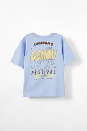 [Cotton On Kids] Cotton On Kids - Poppy Oversize Graphic Tee Personalised - Dawn blue/lemon pop festival 3 DAWN BLUE/LEMON POP FESTIVAL