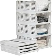 jocabo Folding Wardrobe Storage Box 4-Pack Plastic Drawer Organizer Stackable Shelf Baskets Cloth Closet Containers Bin Cubes,Home Office Bedroom Laundry Fold Pull Out Dividers for Clothes,Toys White