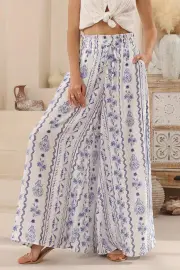 Charli Pants - Paper Bag High Waisted Wide Leg Pants in Mabel Print