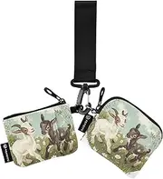 [XYMZR] Goat Field Grass Mini Zip Around Wristlet keychain Wallet for Women Personalized Pattern Detachable Dual Pouch Wristlet Portable Wallet Phone Coin Purse, Multi-colored, One Size