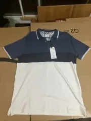 Denim & Flower Polo Shirt, Ricky Singh, Men's, Large White Blue, Short Sleeve