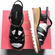 NIB Vaneli Carly Platform Wedge Sandals in Black Grained Met - Women’s 8.5