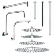 Chrome Round 8/10/12/16'' Rain Shower Head Ceiling Arm Swivel Gooseneck Wall Arm