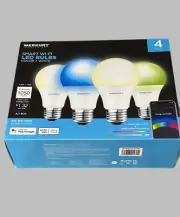 Merkury Innovations A21 Wifi Smart Light Bulb 75W Color White Led 4 Pack NWT New