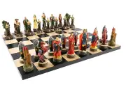 Chess Set - Resin Medieval Robin Hood Pieces on Black/Maple Chess Board - NEW