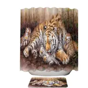 Wildlife Animal Art Tiger Family in Bamboo Forest Shower Curtain
