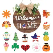 Catzon Welcome Sign Wreath Interchangeable Seasonal Holiday Home Decoration