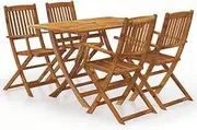vidaXL Modern Outdoor Dining Set - 5 Piece Folding Furniture Set in Solid Acacia Wood – Weather-Resistant and Space-Saving Design