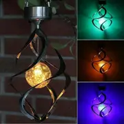 Solar Powered Spiral Wind Spinner Color Changing LED Light Wind Chimes Lamp