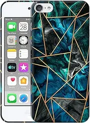 Glisten - iPod Touch 7 Case, iPod Touch 6 Case, iPod Touch 5 Case - Blue Marble Geometric Pattern Design Printed Cute Slim Plastic Hard Snap on Designer Back Phone Case for iPod Touch 7/6 / 5.