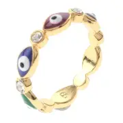 Gold Tone Gold Plated Ring With Evil Eye & Clear Rhinestone BSG744-MU7