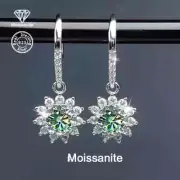 925 Sterling Silver 1ct Blue/Green Moissanite Snowflake Drop Earrings & Gift Box