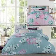 New Logan & Mason Fleur Mint Super King Quilt Cover Set Reversible Pink or Blue