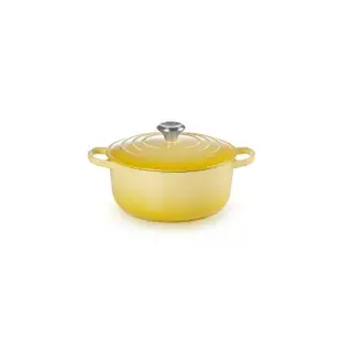 【Le Creuset】典藏琺瑯鑄鐵鍋圓鍋 18cm(閃亮黃-鋼頭)