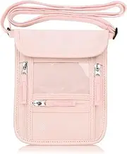 [WALNEW] Passport Holder Neck Pouch Travel Wallet, RFID Blocking Travel Document Holder with Adjustable Neck Strap for Women & Men (Pink)