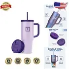 Double-Walled Lavender Insulated Travel Mug - 40 Oz with Straw and Flip Cap
