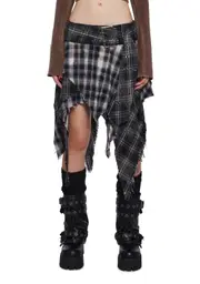 [DARKER WAVS] Warp Plaid Midi Skirt