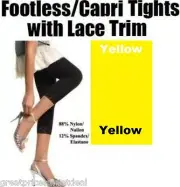 LADIES FOOTLESS TIGHT/CAPRI LEGGINGS With Lace Trim #Yellow Angelina One Size