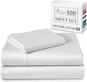 Pizuna Cotton Single Sheet Set, 500 Thread Count 100% Combed Cotton Sateen Weave Single Bed Sheet Set Include 1 Fitted Sheet, 1 Flat Sheet & 1 Pillow Case (Bright White Sheet Set - 3 PC)