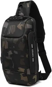 OZUKO Sling Cross Body Backpack, USB Anti-Theft Men's Chest Bag Casual Shoulder Bag