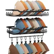 Metal Hat Rack Wall - Wall Mounted Hat Holder with Hooks and Clip Design, 2 P...