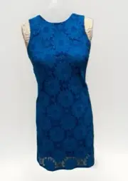 CeCe Floral Lace Midi Blue Party Dress Sheath Vtg Size 4