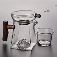 在飛比找ETMall東森購物網優惠-錦格木把高端茶濾一體玻璃公道杯
