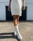 New White Western Cowboy Cowgirl Mid Calf Boots Pointed Toe Block Heel Pull-On