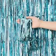 4 Pack Foil Fringe Curtains, Tinsel Streamers Birthday Party Decorations Photo Booth Props for Birthday Wedding Engagement Bachelorette Christmas Celebration Party Decorations (1x2.5m, Light Blue)