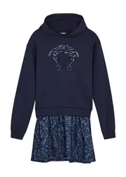 Versace Kids Medusa Satin and Cotton Sweatshirt Dress (8-14 Years) - Navy - 12YR (12 Years) 12YR (12 years)