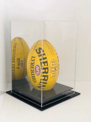Football AFL Ball Acrylic Perspex Display Case Vertical Mirror Backing
