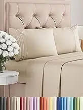 4 Piece Bed Sheet Double Size Set, Flat Sheet, Fitted Sheet and 2 Pillowcases – Wrinkle Free, Soft Microfiber Sheets with Deep Pockets for Mattresses up to 35cm, Oeko-TEX Certified - Wheat